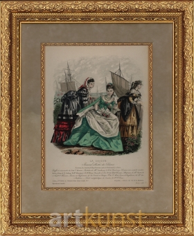 Мода 19-й век. Три дамы на фоне парусов.